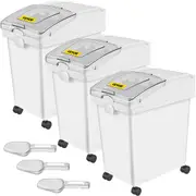 Ingredient Bin, 5.2 Gallon / 20 L Capacity Ingredient Storage Bin, 3 Pcs/Set, PP Material Flour Bins On Wheels, White Shelf Ingredient Bin with Scoop and Sliding Lid, Commercial Storage