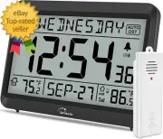 Atomic Clock with Indoor Temperature Self Setting Digital Wall Clock Battery