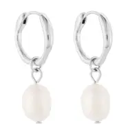 BNWT Oroton Violet Pearl Huggie Earrings-Silver Colour