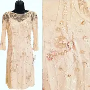 Aidan Mattox Champagne Sequin Embroidered Overlay Knee Length Cocktail Dress
