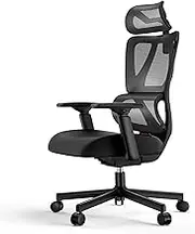 ProtoArc Ergonomic Office Chair for Home Office, High Back Desk Chair with Thick Spring Cushion, Adjustable Headrest, Armrests, Big and Tall Mesh Computer Chairs for Long Hours Sitting - Black