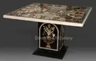 42" Black Marble Coffee Table Semi Precious Stones Inlay With 29" Marble Stand