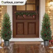 4 ft Topiary Christmas Plant 2 Set Artificial w/ Red Berry Indoor Outdoor Decor