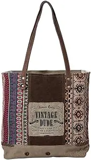 [Myra Bag] Tote Bag for Women - Western Upcycled Canvas & Leather Shoulder Bag