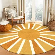 Boho Round Area Rug - 5Ft Machine Washable Soft Round Bedroom Rugs Non-Slip