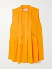 [Roksanda] Roksanda - Arusha Embroidered Pleated Cotton-poplin Blouse - Yellow - UK 12 UK 12 Yellow