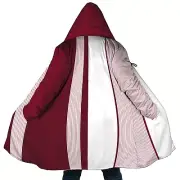 Personalized Hooded Cloak Coat,Red White Stripe Christmas Color Block Cloak Coat
