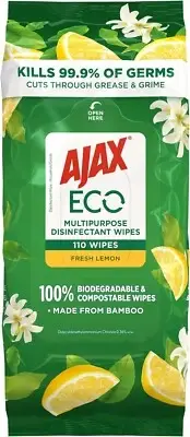 Ajax Eco Antibacterial Disinfectant Surface Cleaning Wipes Bulk 110 Pack-Au