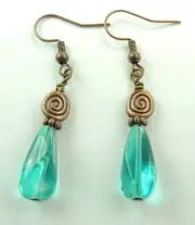 Briolette Turquoise Czech Glass Boho Chic with Swirl Earrings Handmade Jewelry