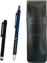 Slim Cowhide Leather Pen Case Black Metal Touch Stick Black and Metal Color Ballpoint Pen Blue ASB-ALB-SI2067BP-L