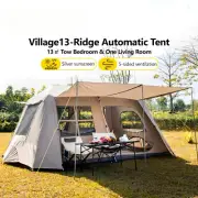 Automatic Large Camping Tent 3-8Person Quick Setup Double Hall Ridge with Canopy