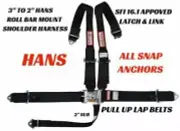 PULL UP LAP BELTS 5 POINT RACE HARNESS SNAP CLIP IN TAPERED HANS SHOULDERS SFI