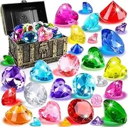 Diving Gems Pool Toys, Big Colorful Diamond with Pirate Treasure Chest - Summer Underwater Gem Swimming Training Diving Toys, Swimming Training Gift Toy (32)