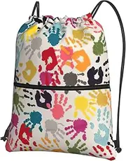 EdWal Hand Print Print Drawstring Backpack Gym Bags Sports Bags With Zipper Pocket For Travel Beach, Black, One Size