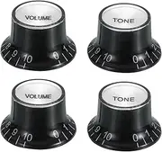 uxcell 4pcs Metric Top Hat Bell Knobs, 2 Volume 2 Tone Control Guitar Knobs Set for Electric Guitar Bass Split Shaft Pots, Black with Silver Top