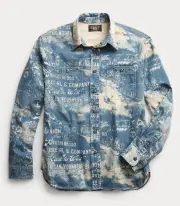 RRL Ralph Lauren Antique Steam Engine Print Japanese Denim Workshirt-MEN- XL