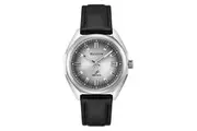 Bulova Silver Dial Leather Strap Classic Jet Star Mens Watch (96B414)