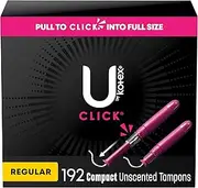 U by Kotex Click Compact Tampons, Regular, Unscented, 192 Count (6 Packs of 32) (Packaging May Vary)