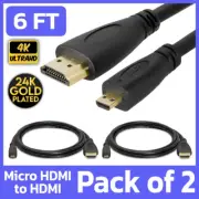 2 Pack Micro HDMI to HDMI Cable 6 FT Raspberry Pi 4K TV Camera Sony Nikon Lenovo