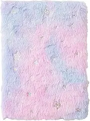 Labymos A5 Notebook Cute Plush Fluffy Covered Diary Notepad Gradient Colored Softcover for Girls Embroidery Private Writing Drawing Note Taking Journal A5 Lined 80 Pages Gift for Kids Birthday