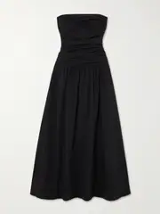 [ST. AGNI] ST. AGNI - Strapless Tie-back Crinkled Cotton-blend Maxi Dress - Black - large large Black