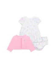Little Me Girls' Tulips Dress, Bloomers & Cardigan Set - Baby