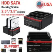 HDD Docking Station Dual 2.5" 3.5" SATA IDE Hard Disk Drive Dock Card Reader NEW
