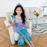 在飛比找蝦皮購物優惠-女童美人魚洋裝2024人魚姬魚尾裙洋氣禮服裙兒童亮片公主裙4