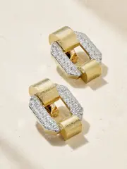 [DAVID WEBB] DAVID WEBB - Octagonal Buckle 18-karat Gold Diamond Clip Earrings - One size One size Gold