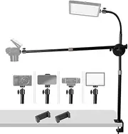 Camera Desk Mount Table Stand with Overhead Rotatable Extension Arm, Gooseneck Arm, C Clamp, 1/4" Ballhead, Phone Holder for Camera, Phone, Ring Light & Webcam, Live Streaming (Combination)
