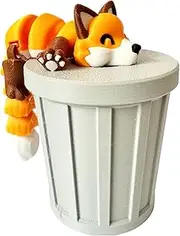 3D Printed Articulated Raccoon, Printing Articulated Statue, Movable Joints Realistic Animal Model with Trash Can for Desk, Shelf, Living Room, Study 2.52x2.44 Inch