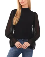 CeCe Mixed Media Mock Neck Knit Top