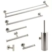 Brushed Nickel Single Towel Rail Rack Toilet Paper Roll Holder Robe Hook Round