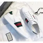 二手正品 GUCCI ACE LEATHER LOW-TOP SNEAKER 牛皮 綠尾 休閒鞋 小白鞋