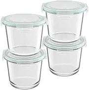 GUDAJIN 4-Pack Glass Lunch Box With Lid, Round Glass Soup Container With Airtight Lid, Glass Storage Container Set, Heat-Resistant Glass Container For Lunch, Microwave and Dishwasher Safe