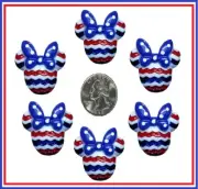 6 PC MICKEY PATRIOTIC RED WHITE BLUE CHEVRON FLATBACK FLAT BACK RESINS RESIN