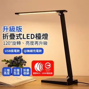 【LifeMarket】升級版 折疊式LED檯燈 Qi無線充電款(BSMI NCC認證 護眼檯燈 工作燈 桌燈 臺燈 閱讀燈)