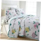 Turquoise Blue Floral Hydrangea Garden Leaf 100% Cotton Reversible Quilt