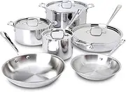All-Clad 401877R Stainless Steel 3-Ply Bonded Dishwasher Safe Cookware Set, 10-Piece, Silver