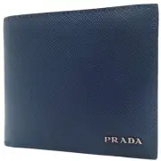 Prada Mens Baltico Blue Vitello Micro Grain Leather Bifold Wallet NEW