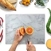 Glass Chopping Board 40x30cm : Glass Worktop Saver for Kitchens - Durable, Hygienic Glass Worktop Savers - Scratch-Resistant, Heat-Proof, Easy-Clean - Grey Marble Design