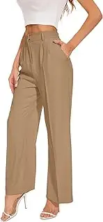 [FUNYYZO] Women's Wide Leg Pants High Elastic Waisted in The Back Business Work Trousers Long Straight Suit Pants