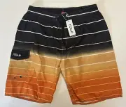 Nonwe Men's striped swim truncks shorts black And Orange New With Tags Size 40