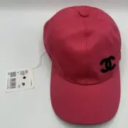 NEW Chanel 24C Fuschia Pink Black CC Embroidered Logo Cotton Baseball Cap Hat