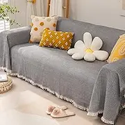 Sofa Cover - Non Slip Soft Couch Throw, Washable Furniture Protector, Cotton Sofa Blanket, Bedspread, Travel Camping Picnic Mat(90 * 180cm, Grey)