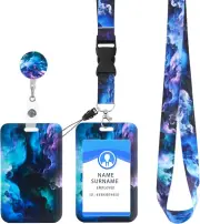 Cobee ID Badge Holder with Lanyard, Retractable Starry Sky Badge Holders