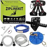Trsmima Zipline Kit for Backyards - 98ft Zip Line for Kids and Adults - Backyard Kids Zipline Kits with Safety Harness and Stainless Steel - Spring Brake Trolley and Seat