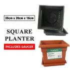 Square Garden Plastic Planters with Saucer Indoor Outdoor Flower Pot 20x20x16CM