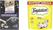 Dine Creamy Treats Mixed Seafood Flavour Adult 4 x 12g, 8 Pack (32 x 12g) and Temptations Super Mega Cat Treat Tasty Chicken 350G Bag