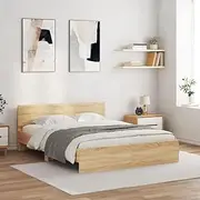 vidaXL Bed Frame with Headboard and RGB LED Lights - Engineered Wood, Sonoma Oak, 150x200 cm